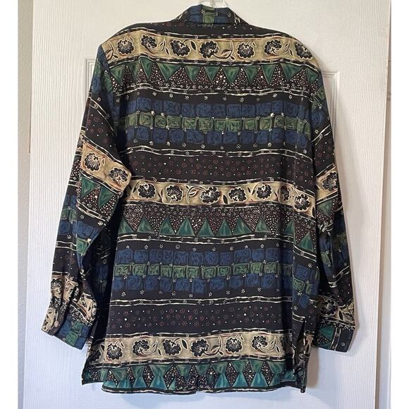 Vintage Jordan Shirt Women 20 Blue Green Tan Geometric Button Up 90s Long Sleeve - Picture 4 of 12
